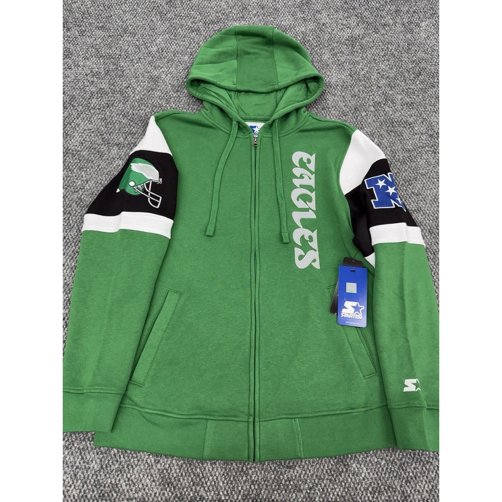 Philadelphia Eagles Men's Large STARTER Full Zip Hoodie Sweatshirt Green - New